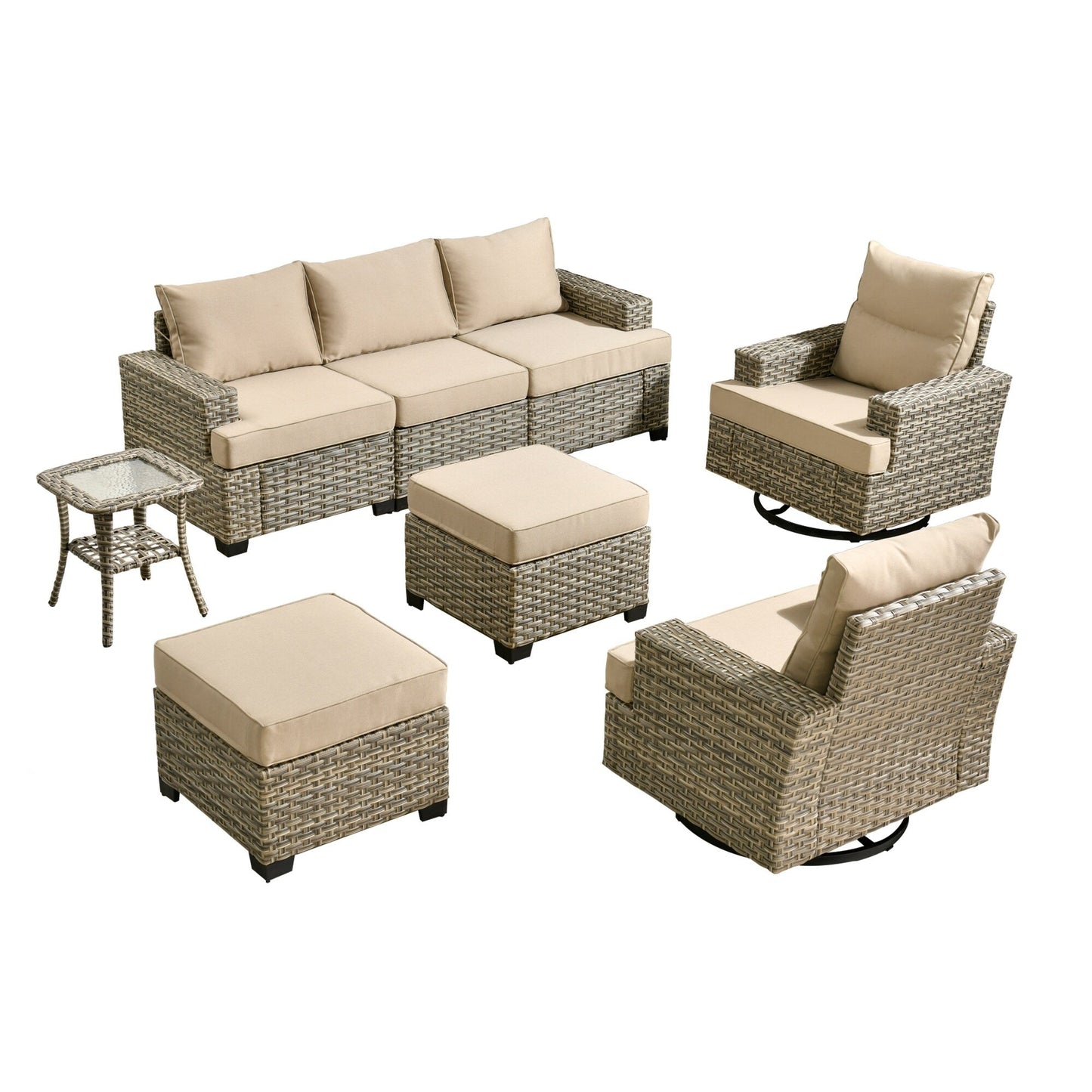 Ensemble de meubles de patio en osier XIZZI 8 pièces avec chaises pivotantes