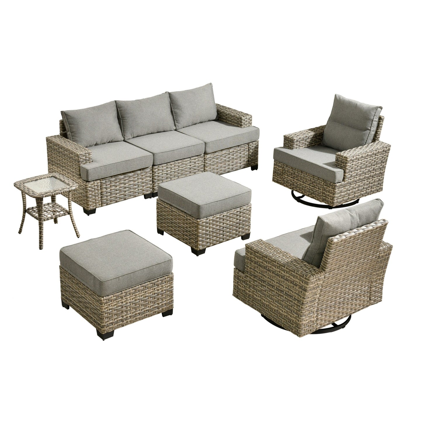 Ensemble de meubles de patio en osier XIZZI 8 pièces avec chaises pivotantes