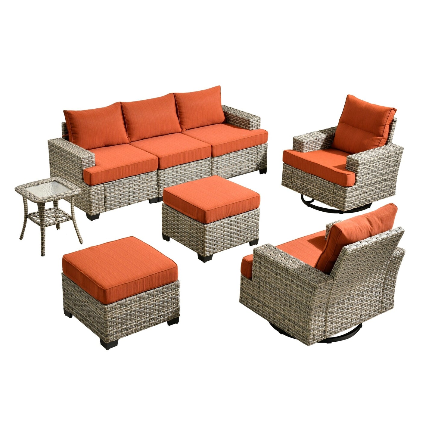 Ensemble de meubles de patio en osier XIZZI 8 pièces avec chaises pivotantes