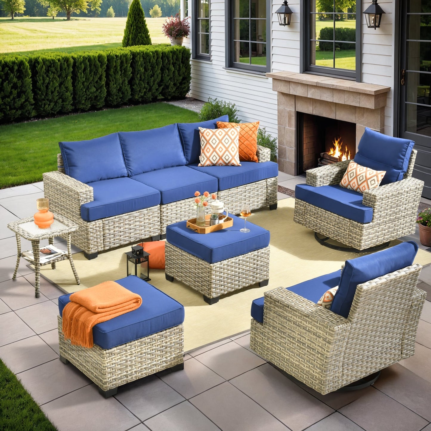 Ensemble de meubles de patio en osier XIZZI 8 pièces avec chaises pivotantes