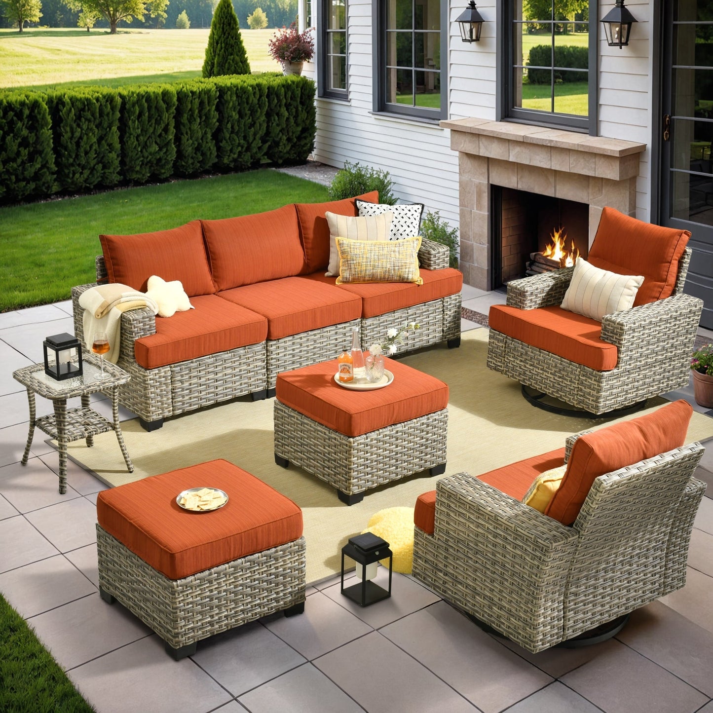 Ensemble de meubles de patio en osier XIZZI 8 pièces avec chaises pivotantes