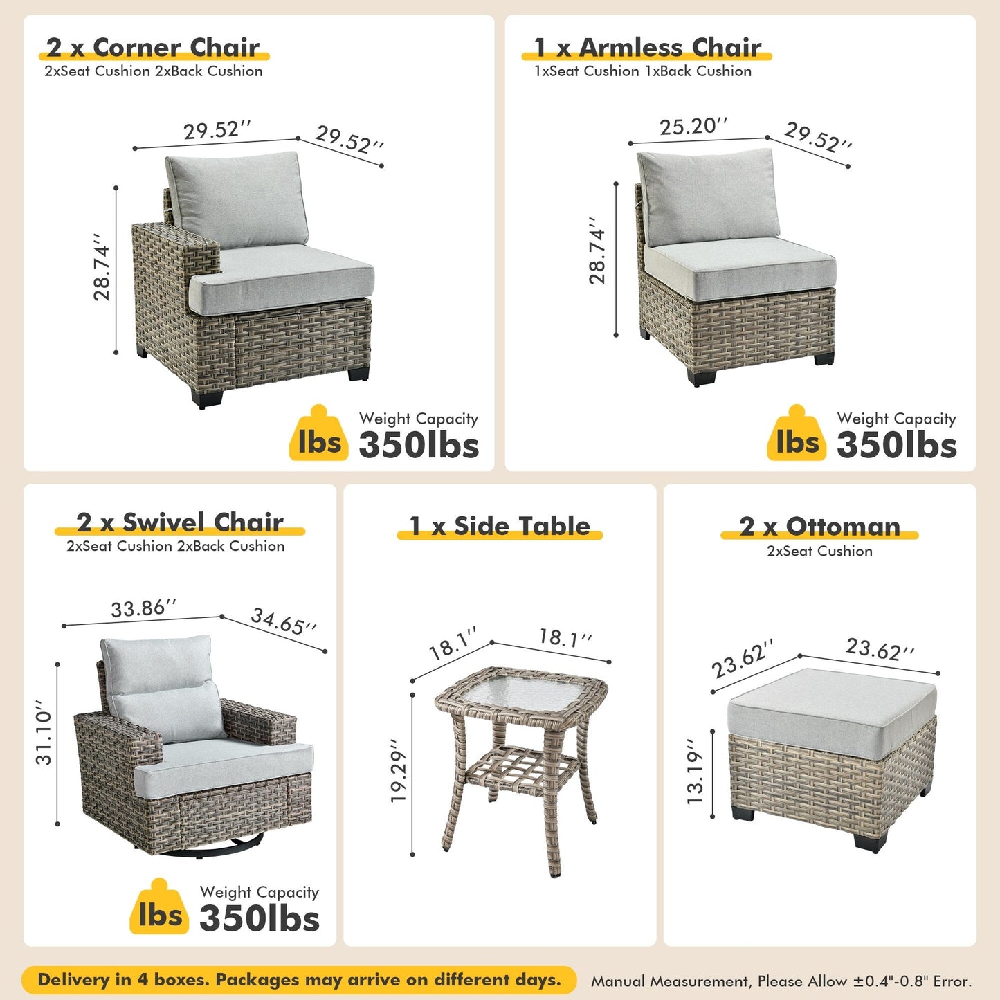 Ensemble de meubles de patio en osier XIZZI 8 pièces avec chaises pivotantes