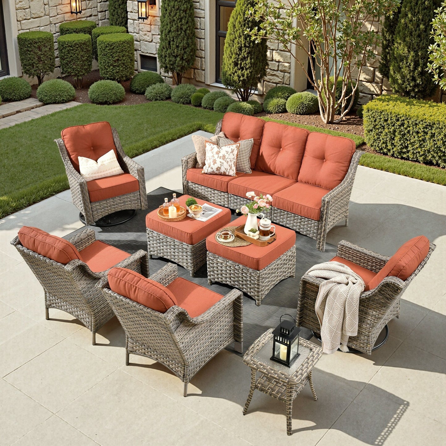Ensemble de meubles de patio XIZZI 8 pièces en osier avec chaises pivotantes