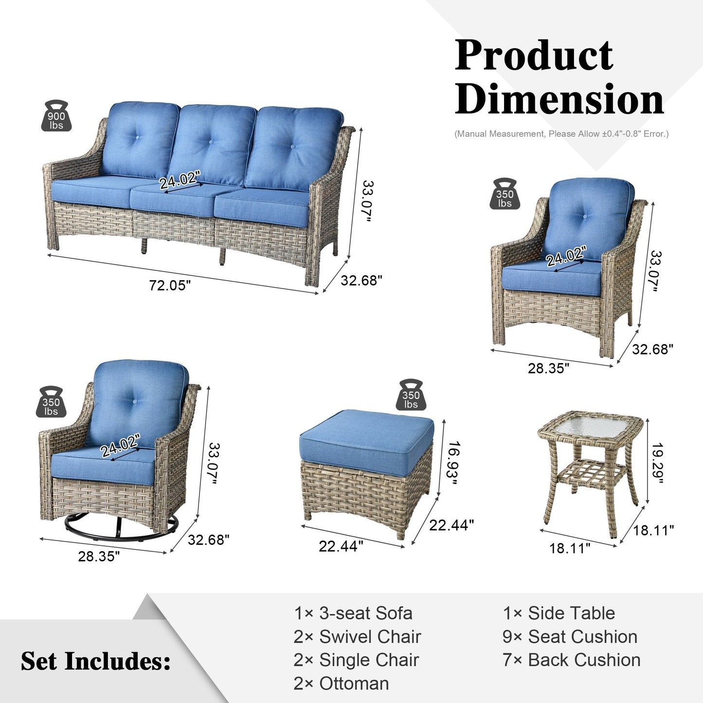 Ensemble de meubles de patio XIZZI 8 pièces en osier avec chaises pivotantes