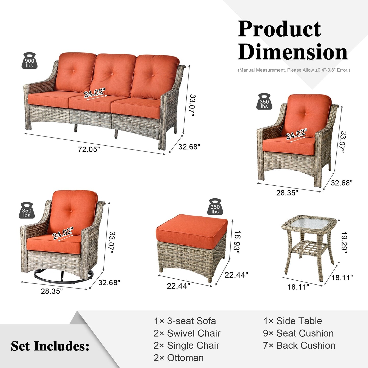 Ensemble de meubles de patio XIZZI 8 pièces en osier avec chaises pivotantes