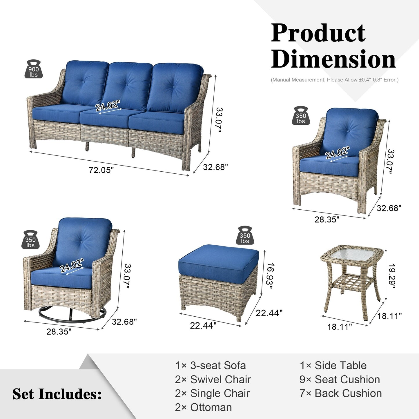 Ensemble de meubles de patio XIZZI 8 pièces en osier avec chaises pivotantes