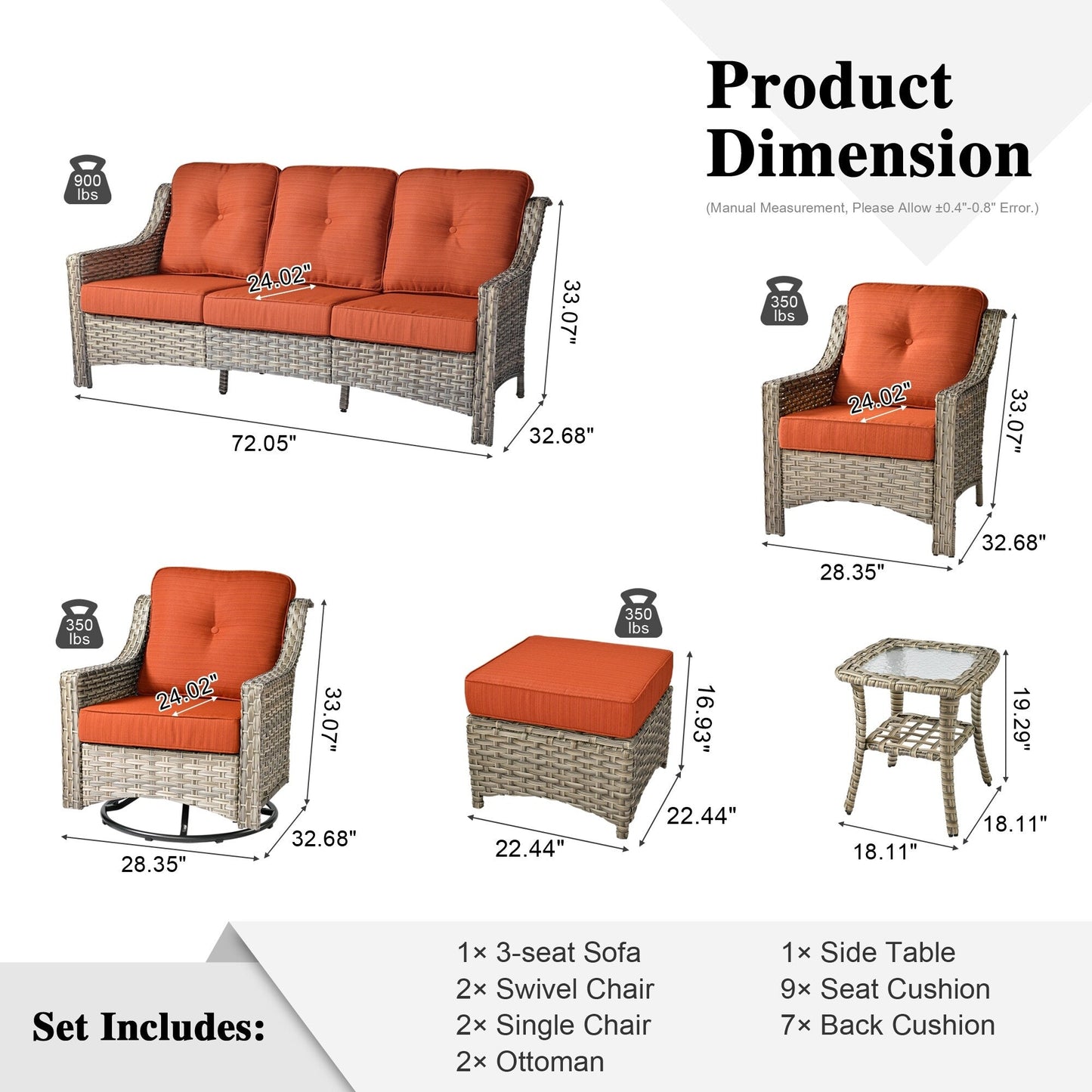 Ensemble de meubles de patio XIZZI 8 pièces en osier avec chaises pivotantes