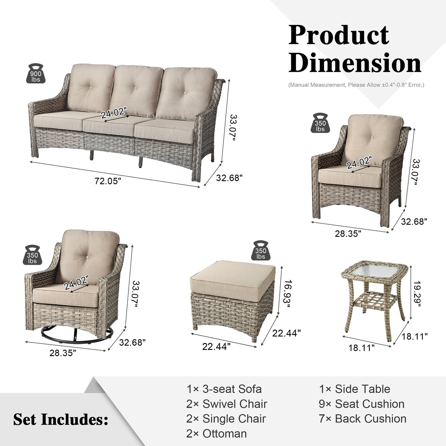 Ensemble de meubles de patio XIZZI 8 pièces en osier avec chaises pivotantes