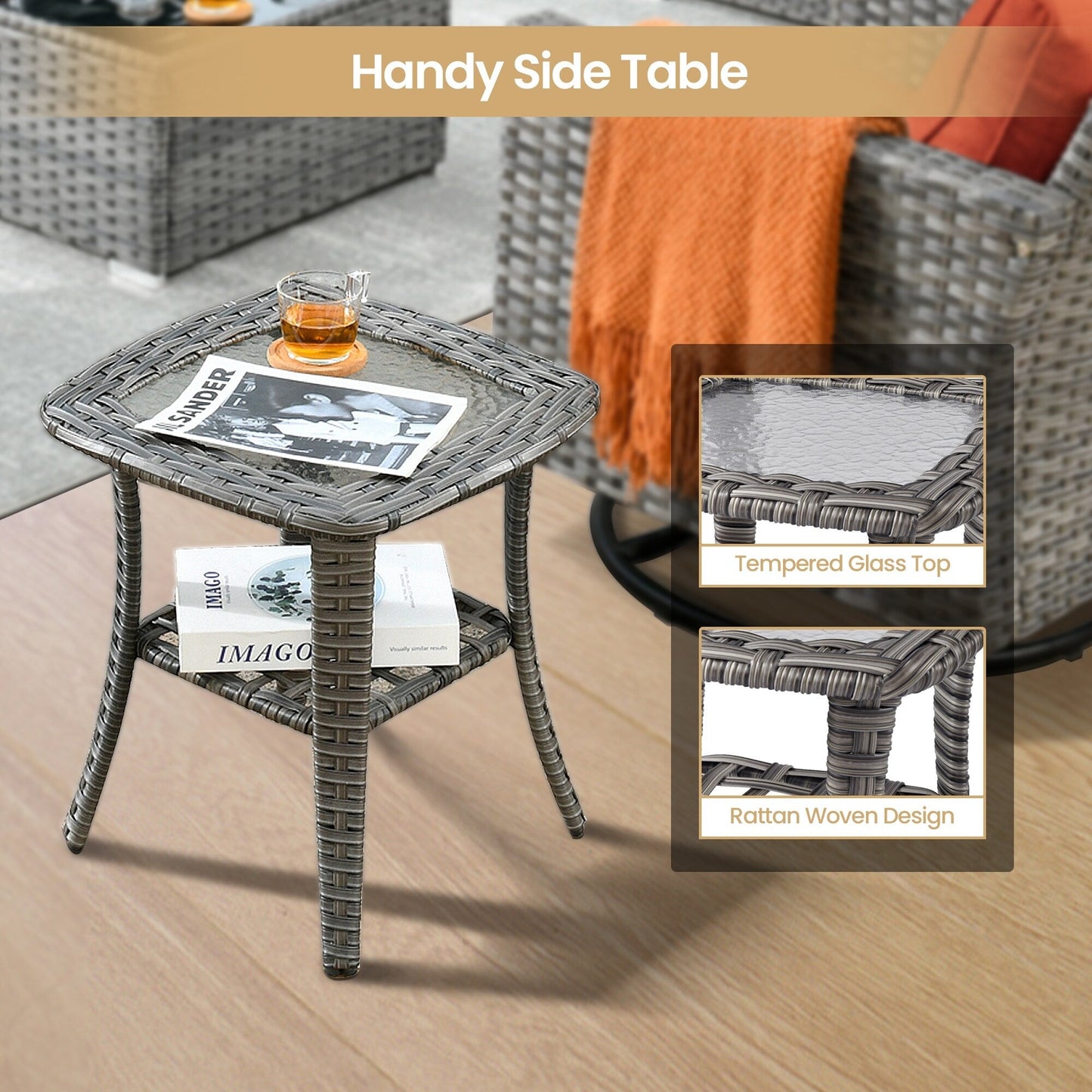 Ensemble de 8 chaises pivotantes en osier pour patio extérieur XIZZI avec table et foyer