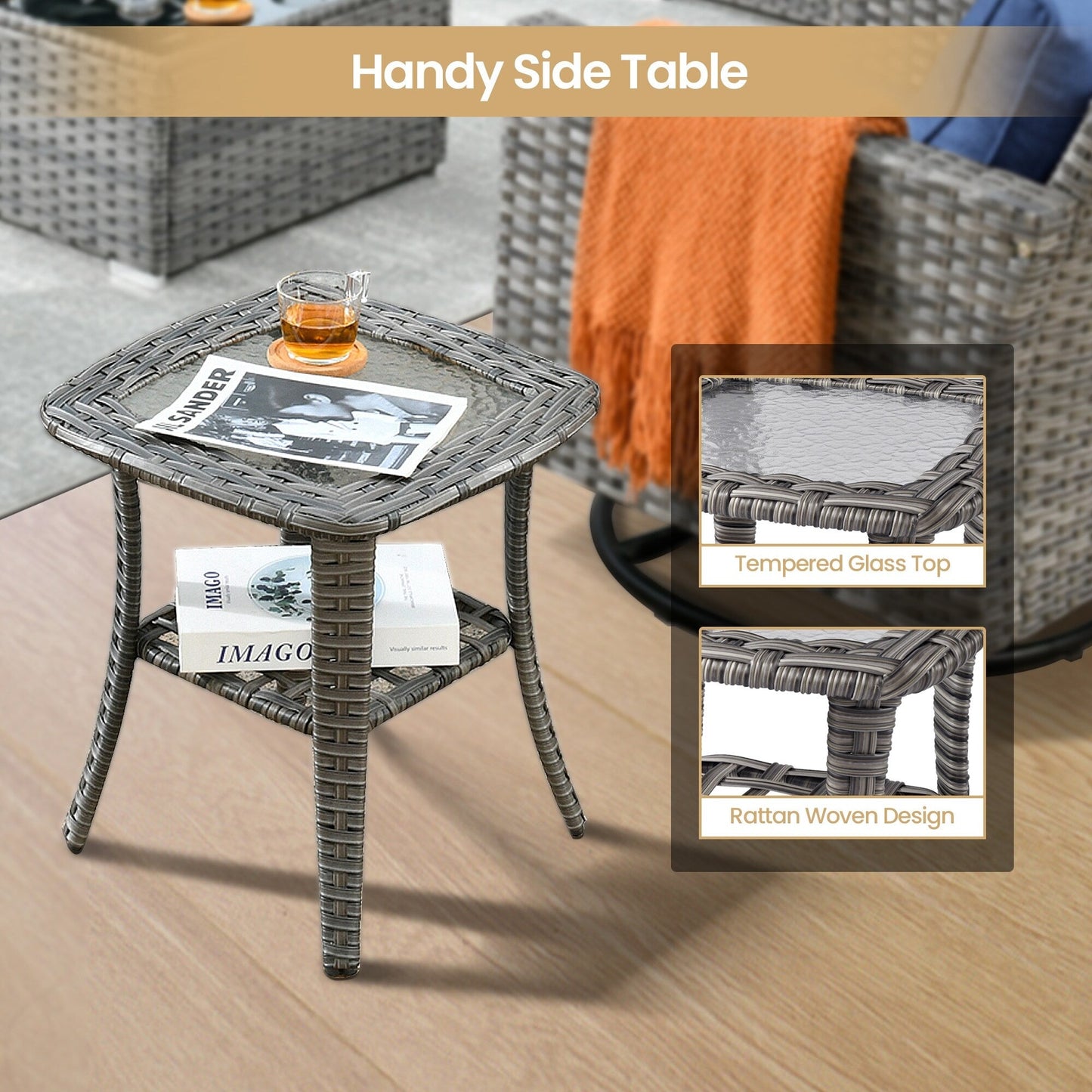 Ensemble de 8 chaises pivotantes en osier pour patio extérieur XIZZI avec table et foyer