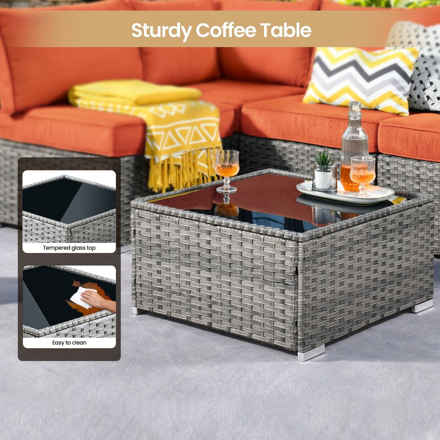 Ensemble de 8 chaises pivotantes en osier pour patio extérieur XIZZI avec table et foyer