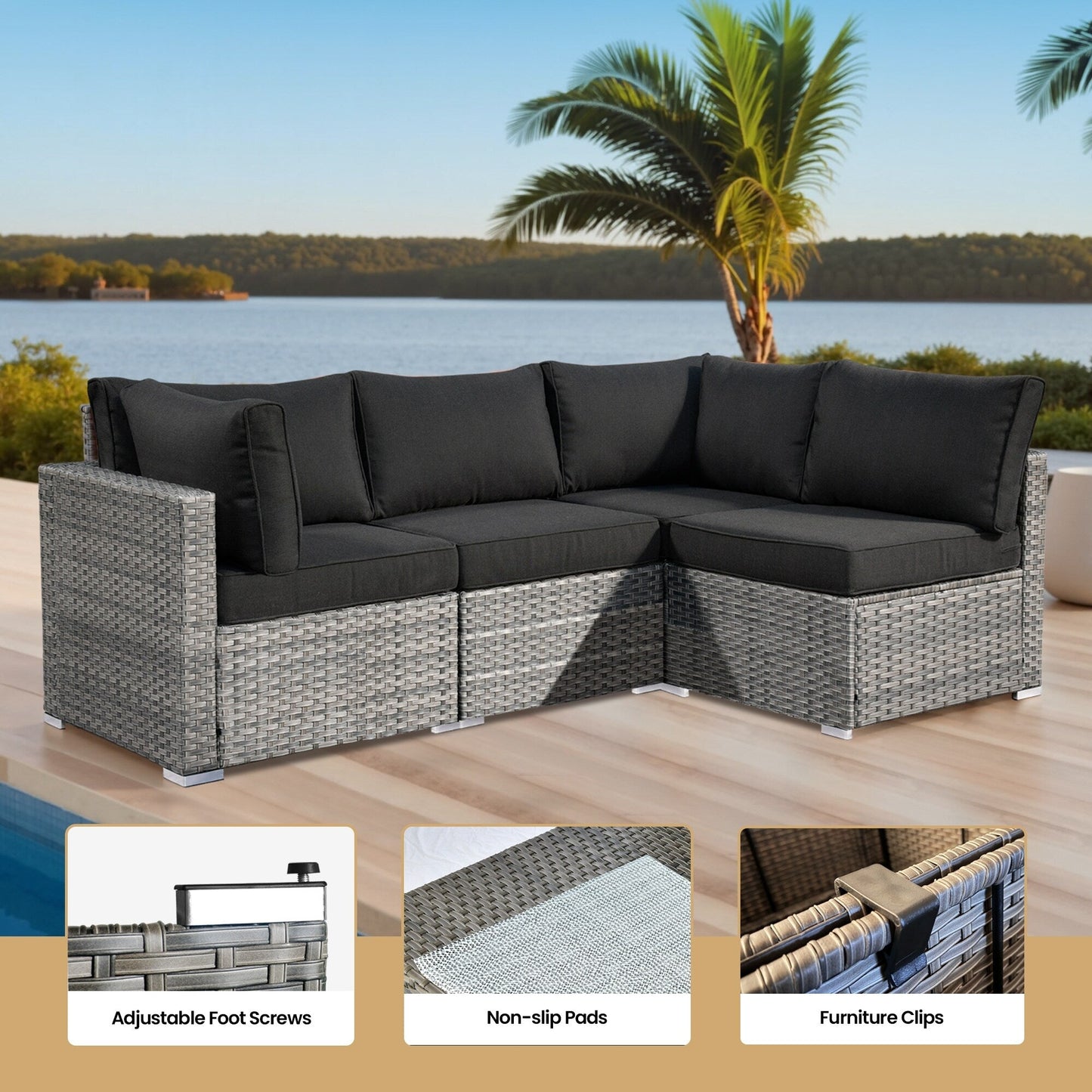 Ensemble de 8 chaises pivotantes en osier pour patio extérieur XIZZI avec table et foyer