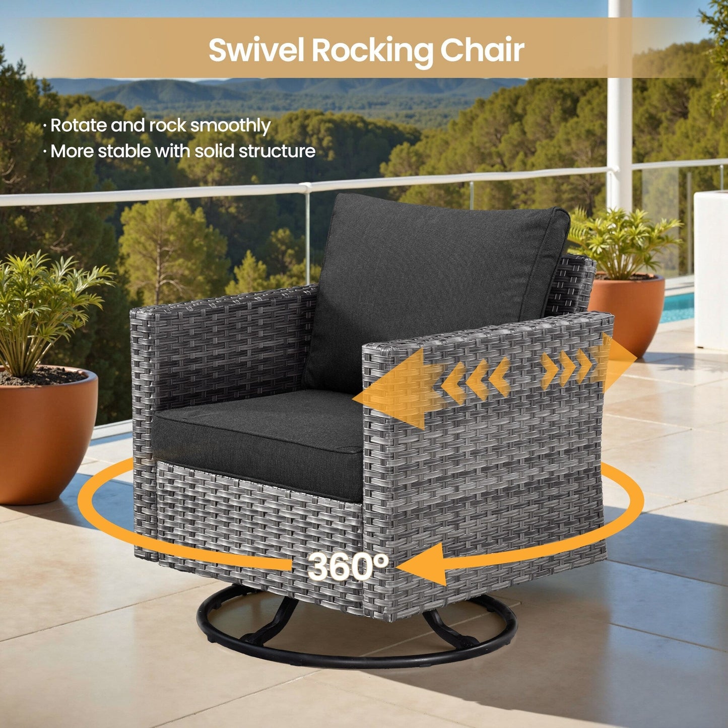 Ensemble de 8 chaises pivotantes en osier pour patio extérieur XIZZI avec table et foyer