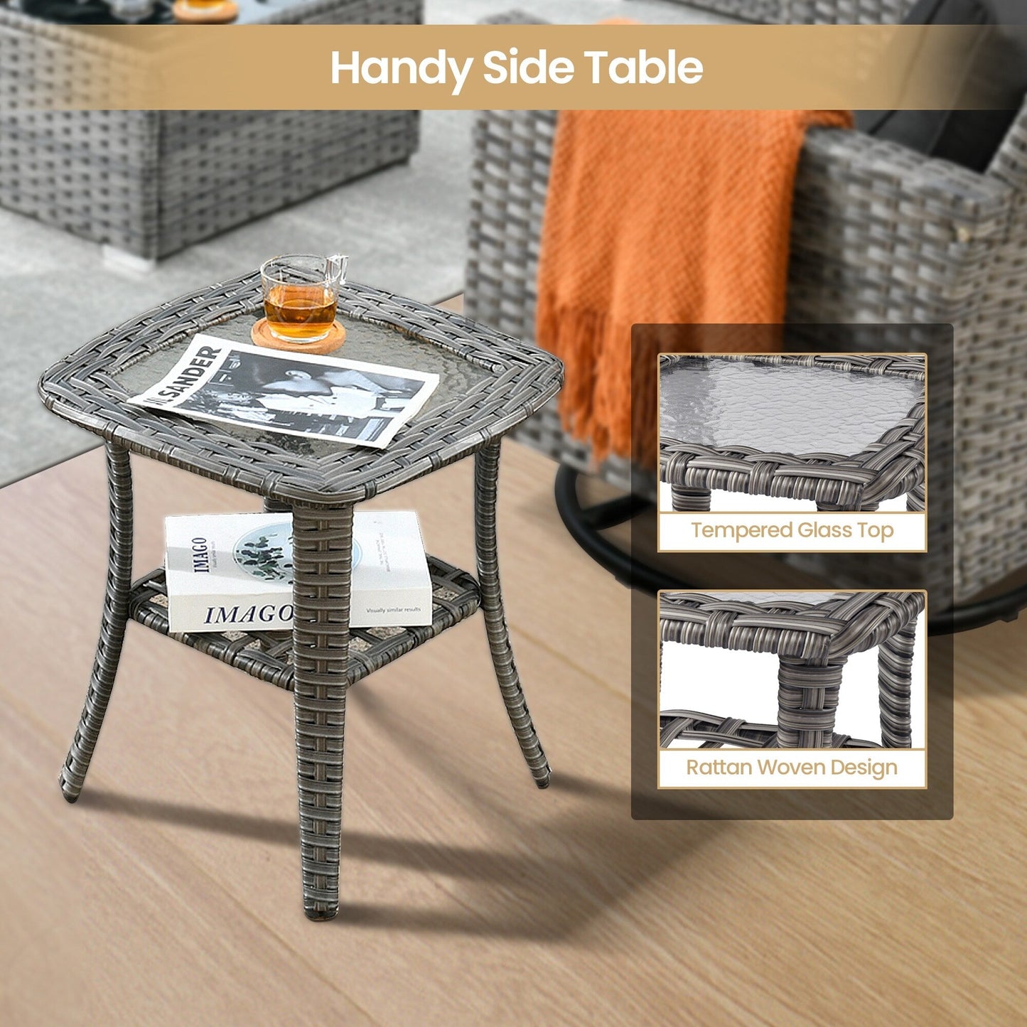 Ensemble de 8 chaises pivotantes en osier pour patio extérieur XIZZI avec table et foyer