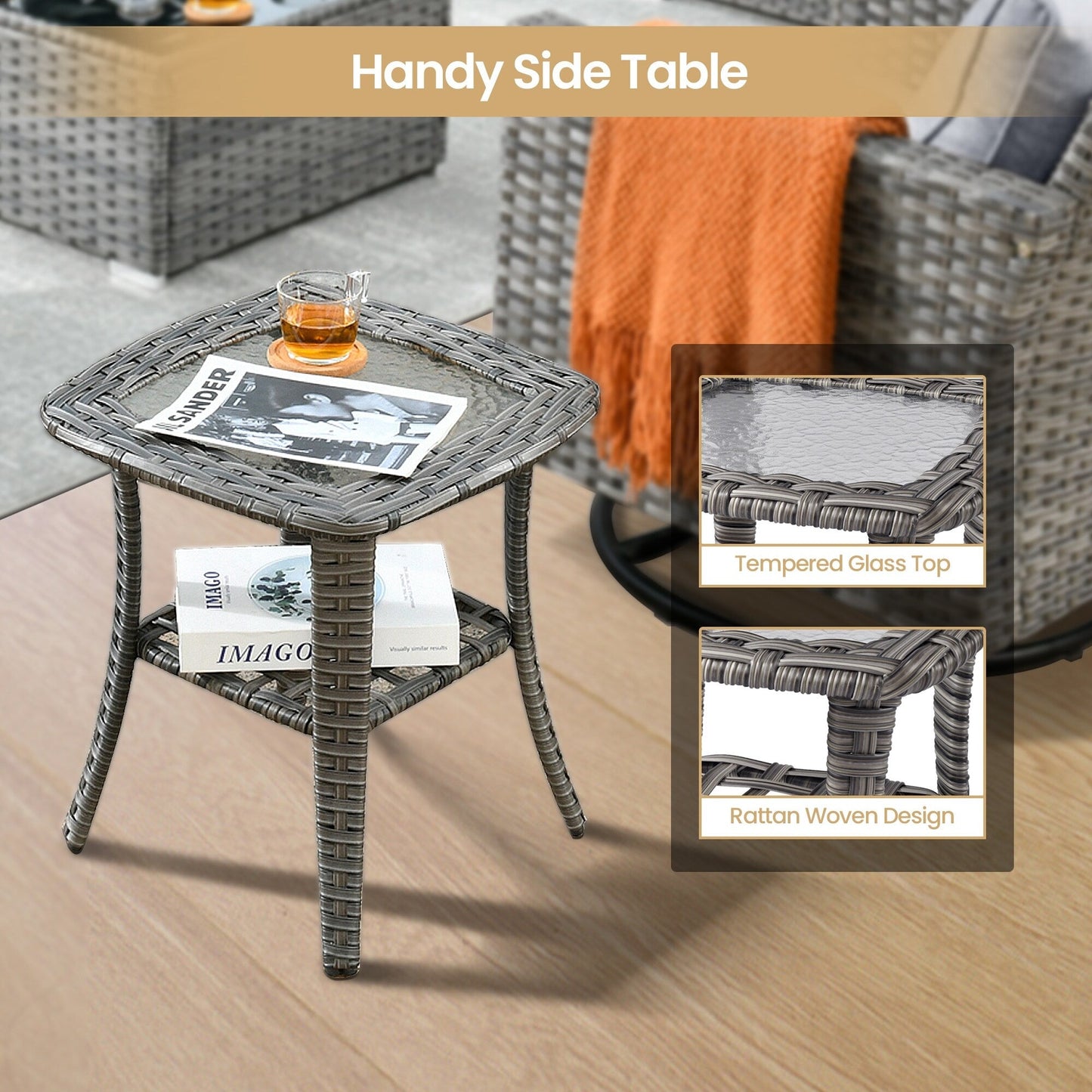 Ensemble de 8 chaises pivotantes en osier pour patio extérieur XIZZI avec table et foyer