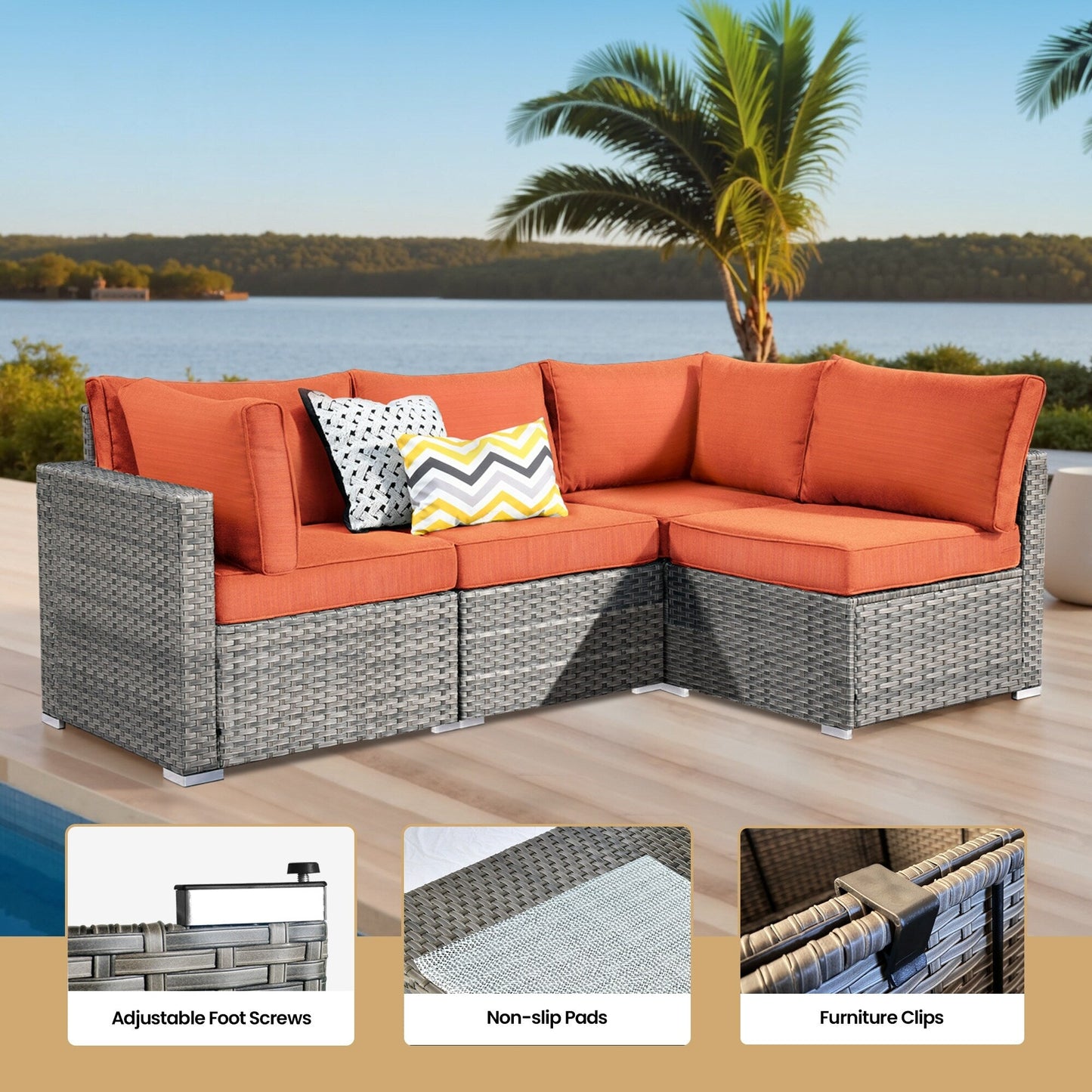 Ensemble de 8 chaises pivotantes en osier pour patio extérieur XIZZI avec table et foyer