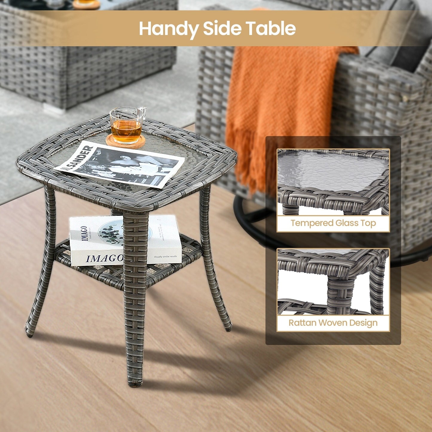 Ensemble de 8 chaises pivotantes en osier pour patio extérieur XIZZI avec table et foyer
