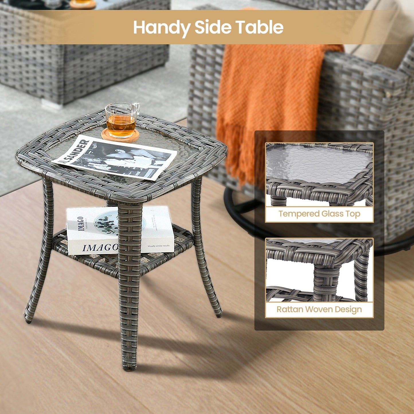 Ensemble de 8 chaises pivotantes en osier pour patio extérieur XIZZI avec table et foyer