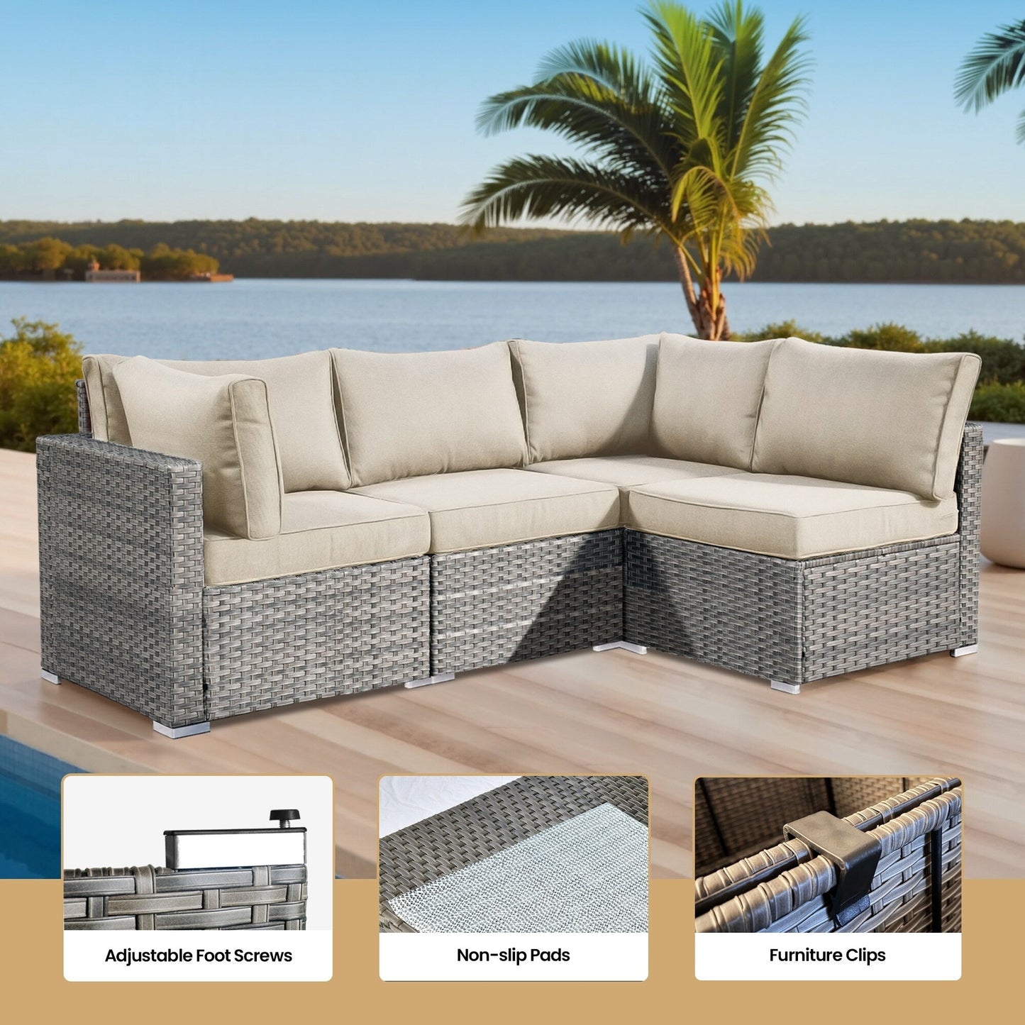 Ensemble de 8 chaises pivotantes en osier pour patio extérieur XIZZI avec table et foyer