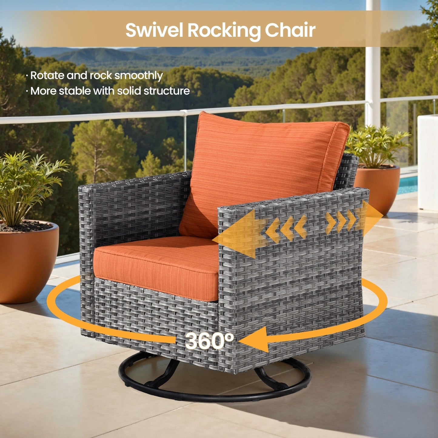 Ensemble de 8 chaises pivotantes en osier pour patio extérieur XIZZI avec table et foyer