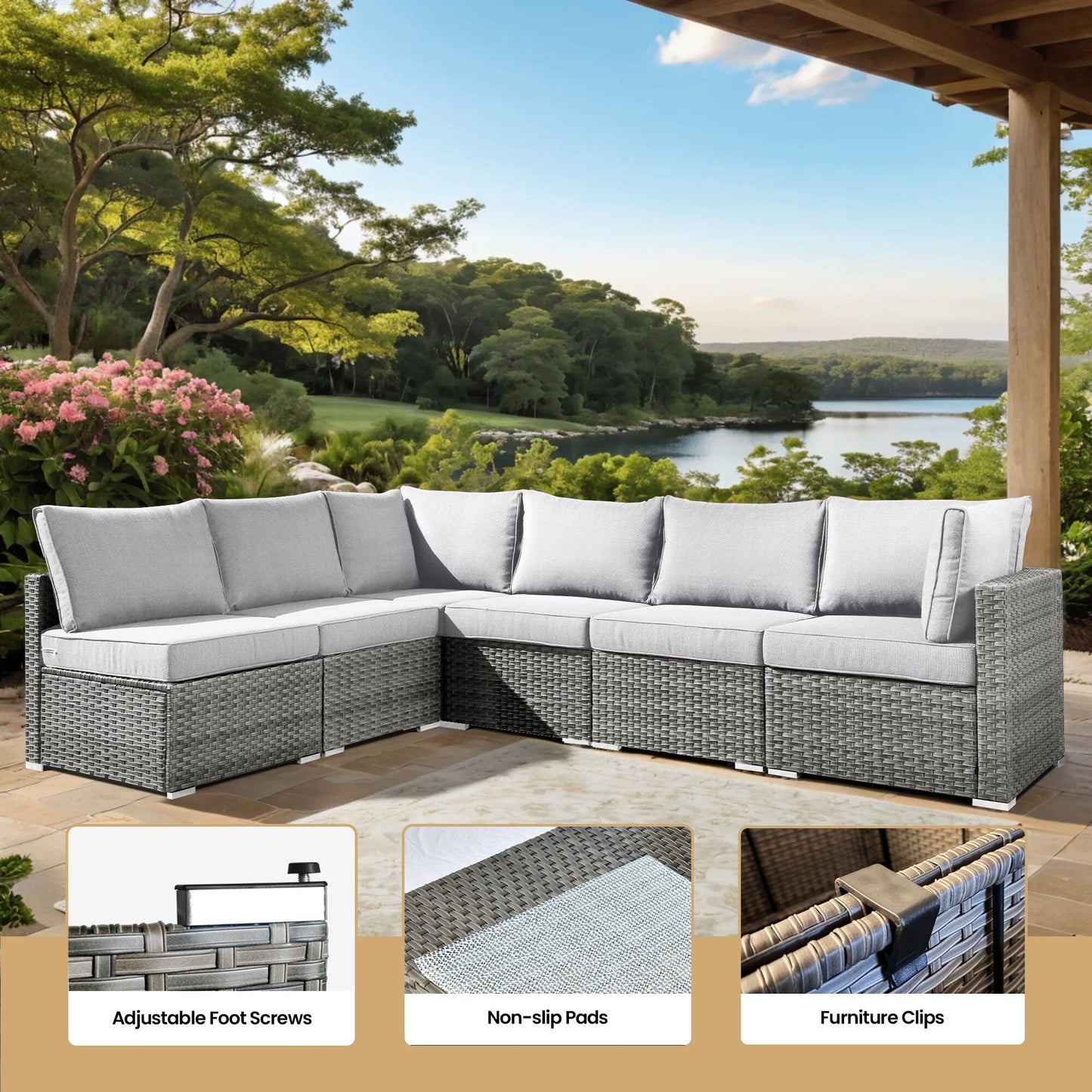 Ensemble de meubles de patio XIZZI 8 pièces en osier avec foyer