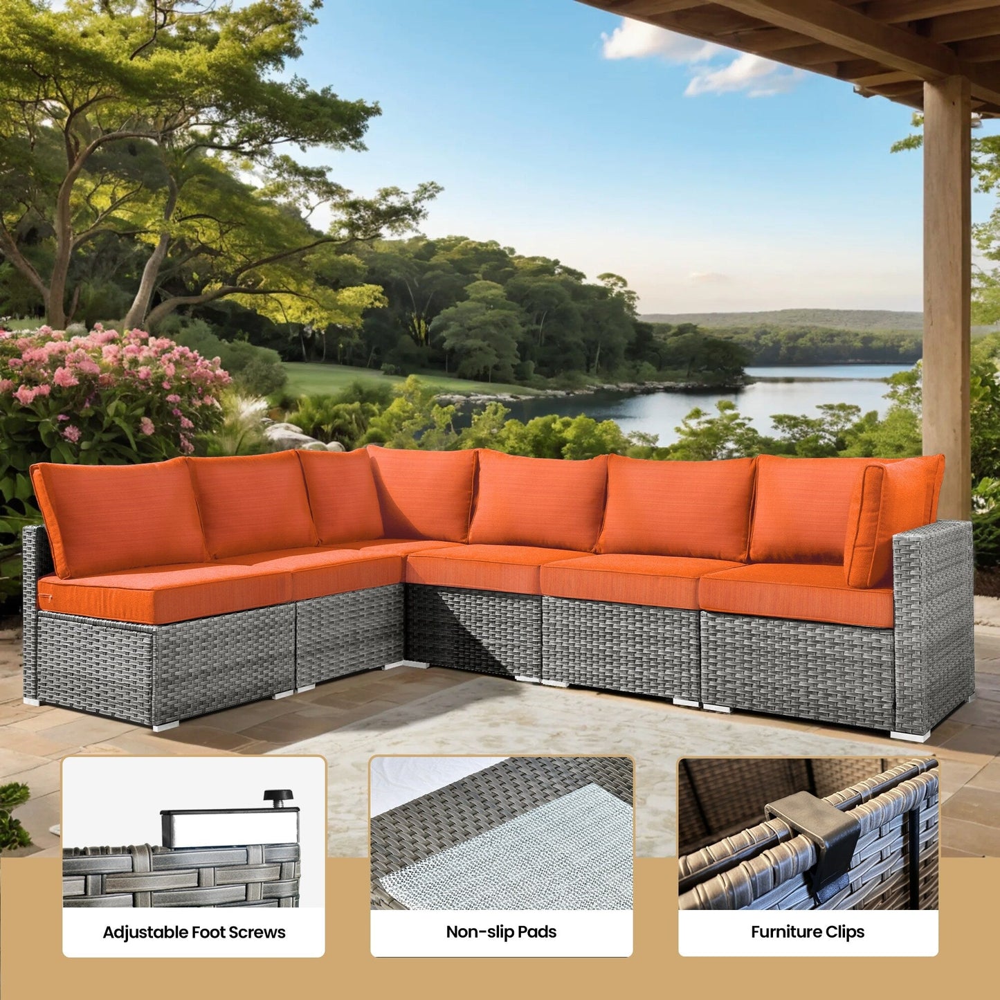 Ensemble de meubles de patio XIZZI 8 pièces en osier avec foyer