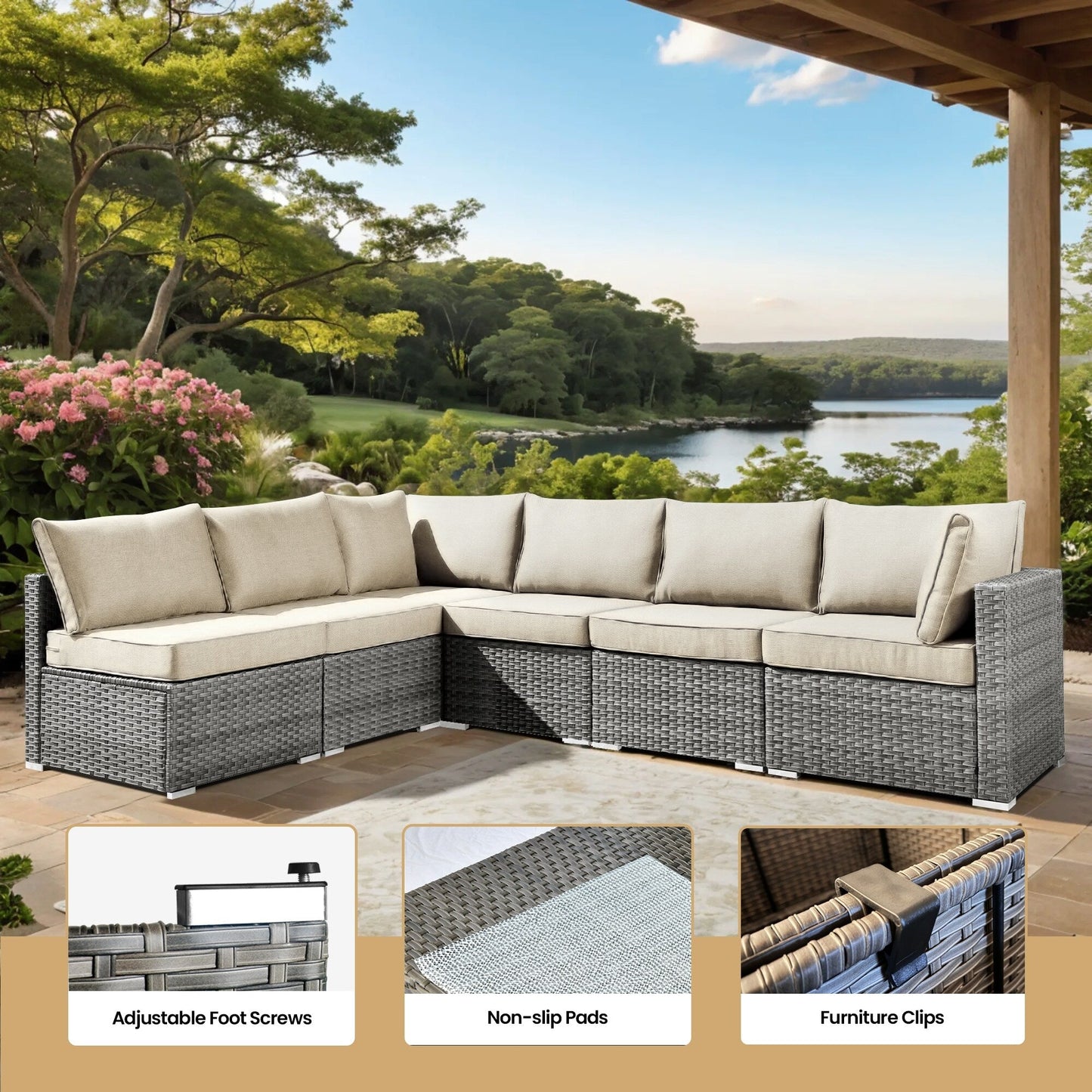 Ensemble de meubles de patio XIZZI 8 pièces en osier avec foyer
