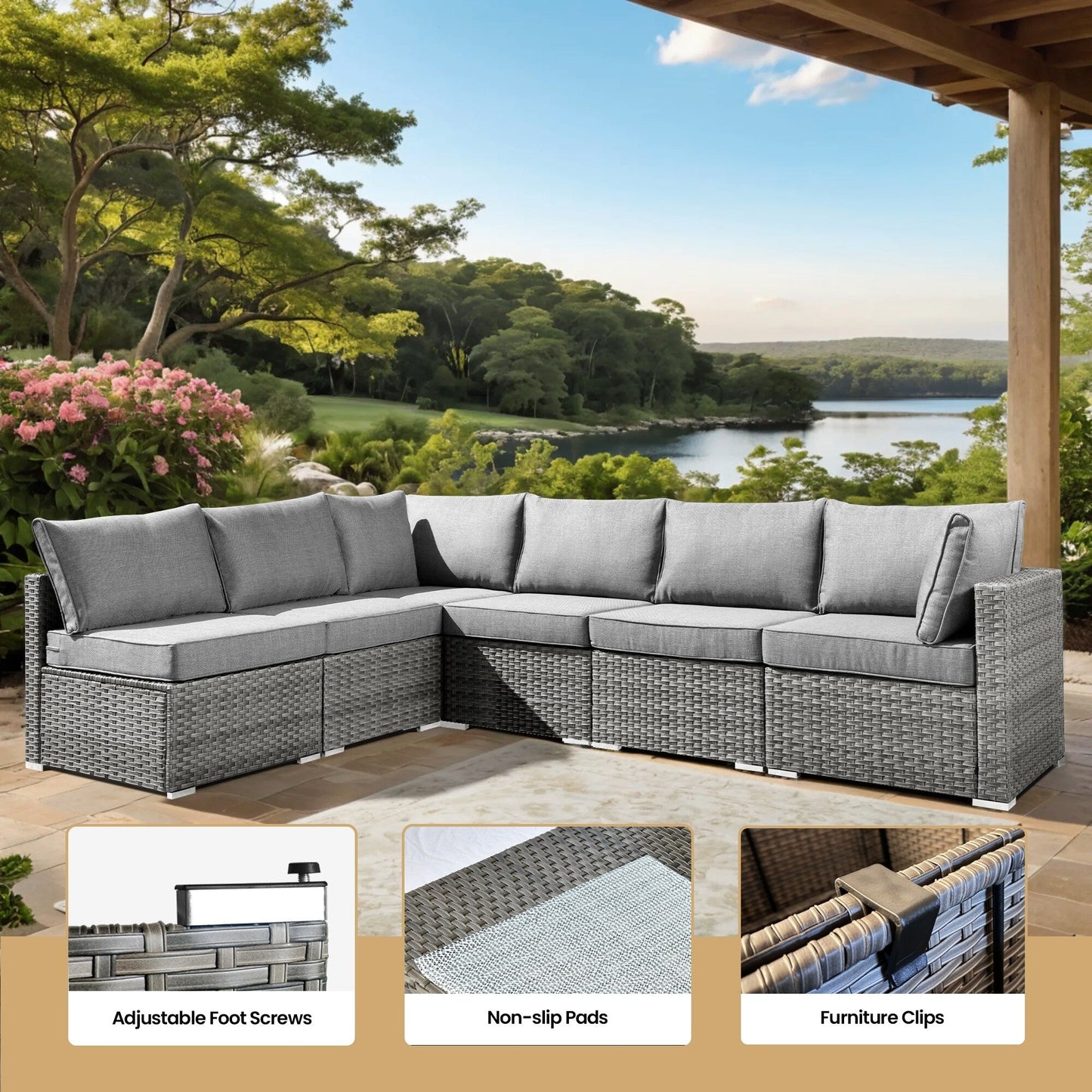 Ensemble de meubles de patio XIZZI 8 pièces en osier avec foyer