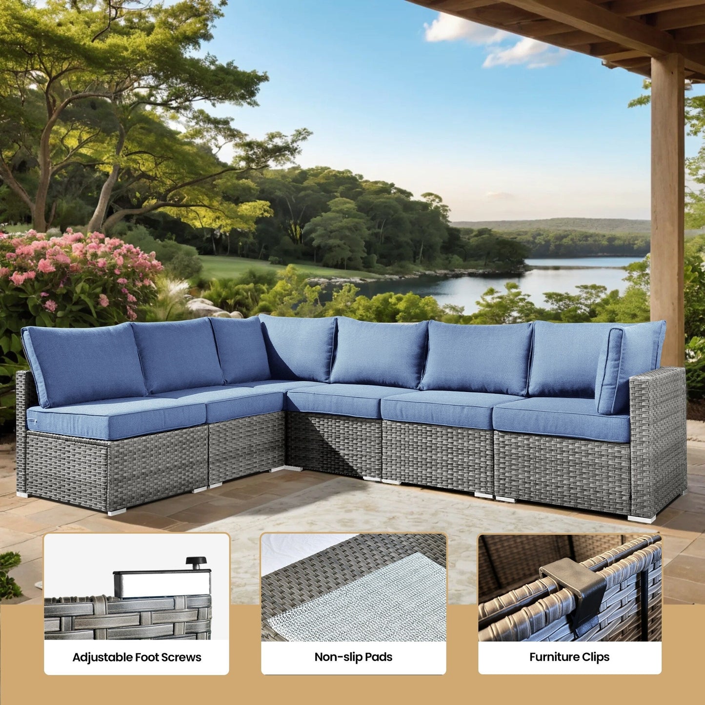 Ensemble de meubles de patio XIZZI 8 pièces en osier avec foyer