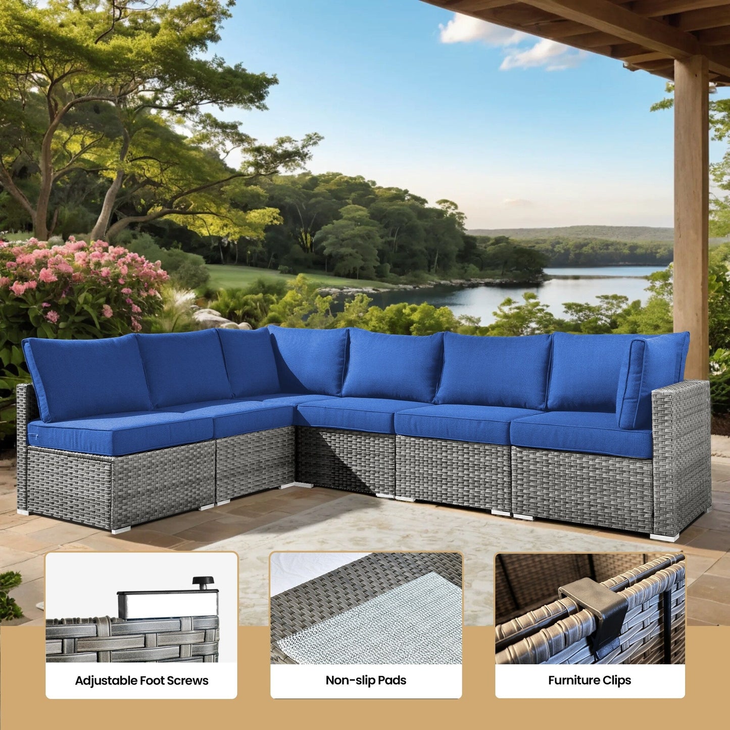 Ensemble de meubles de patio XIZZI 8 pièces en osier avec foyer