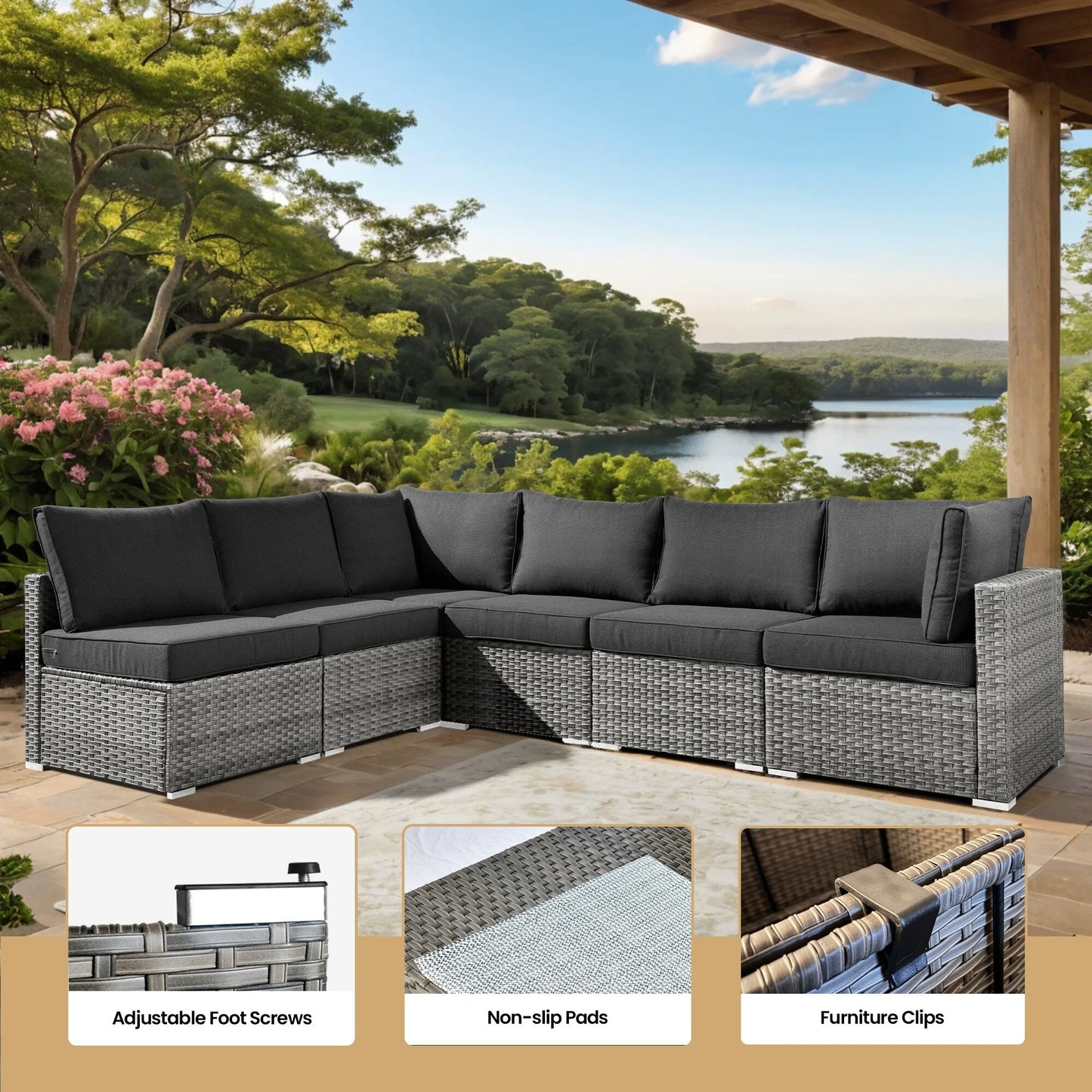 Ensemble de meubles de patio XIZZI 8 pièces en osier avec foyer