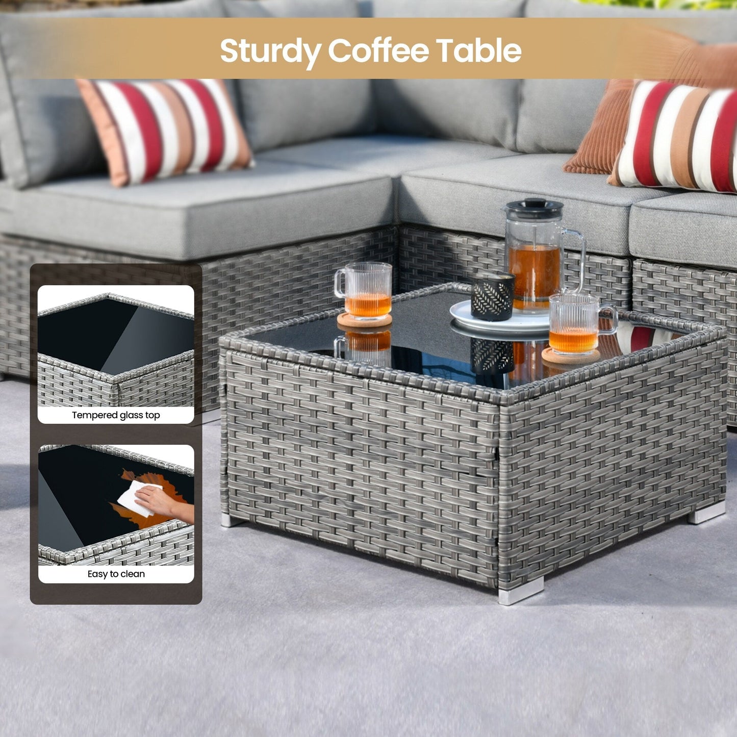 Ensemble de meubles de patio XIZZI 8 pièces en osier avec foyer