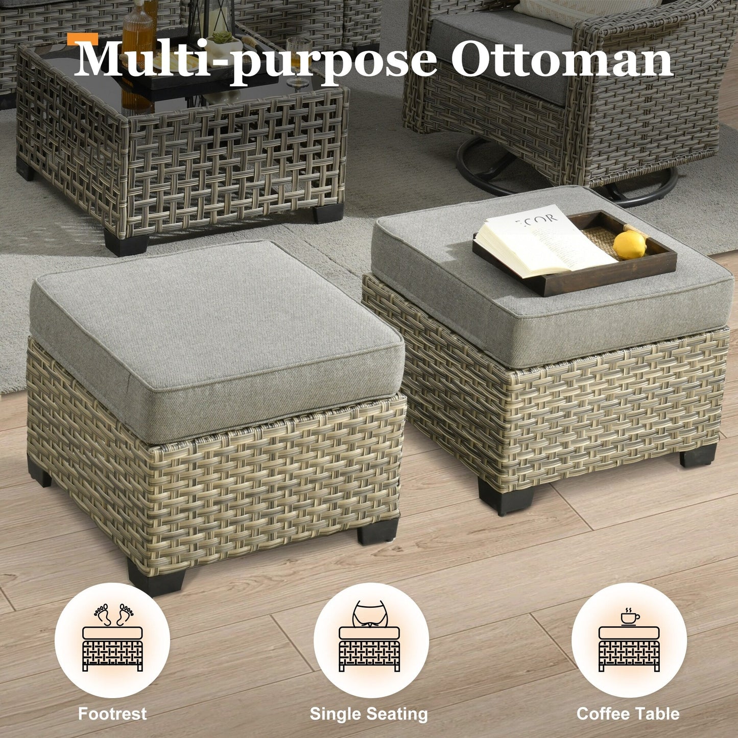 Ensemble de meubles de patio en osier XIZZI 8 pièces avec chaises pivotantes
