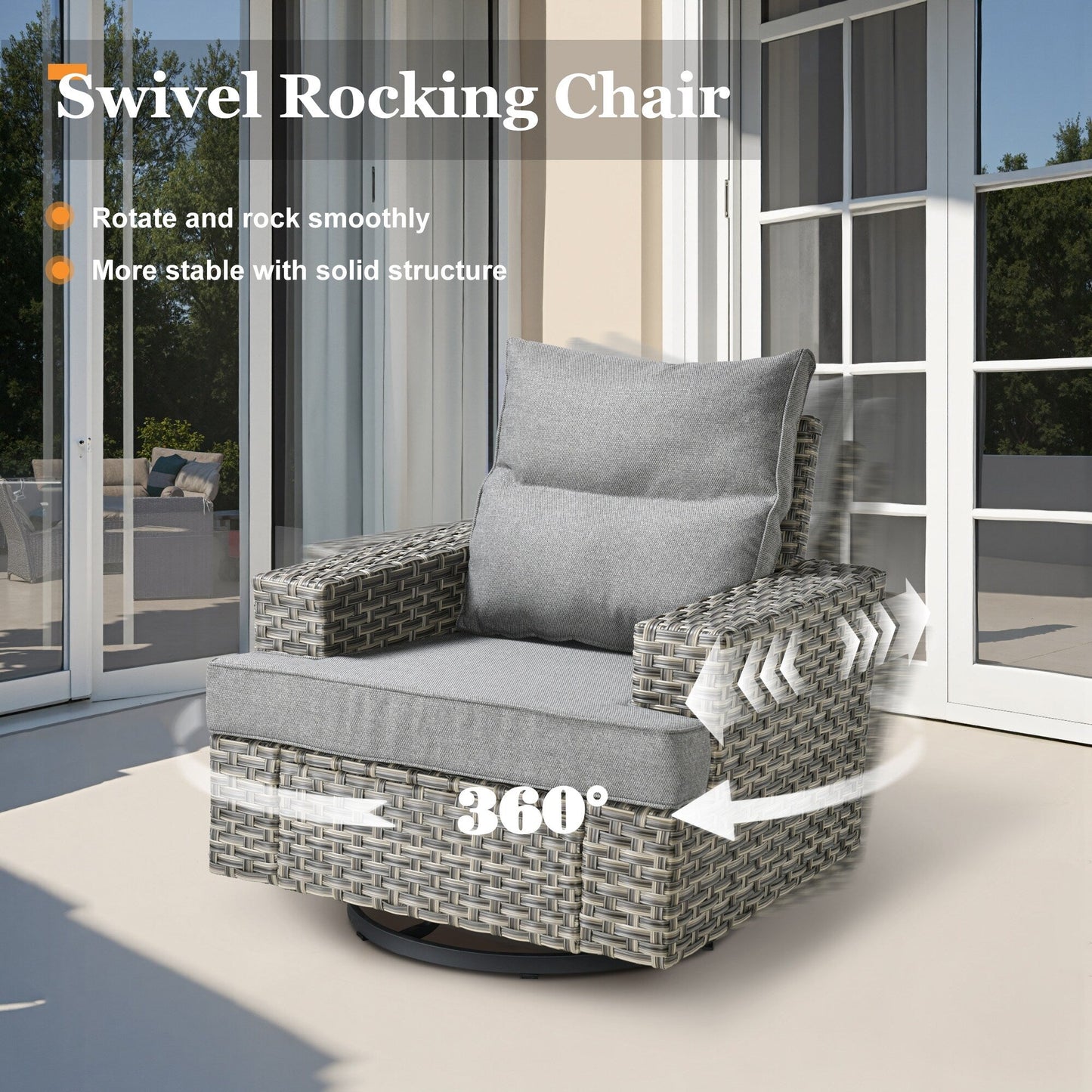 Ensemble de meubles de patio en osier XIZZI 8 pièces avec chaises pivotantes
