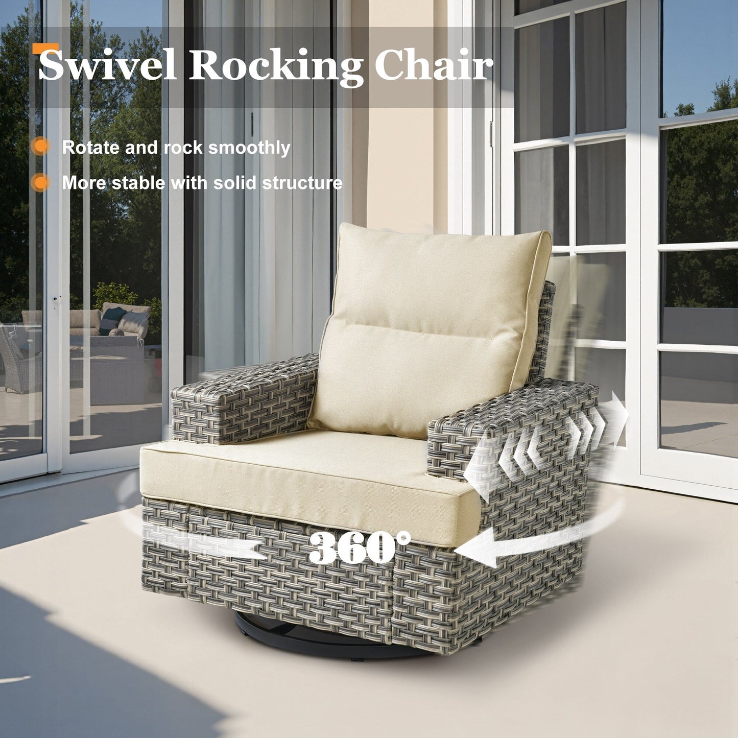 Ensemble de meubles de patio en osier XIZZI 8 pièces avec chaises pivotantes