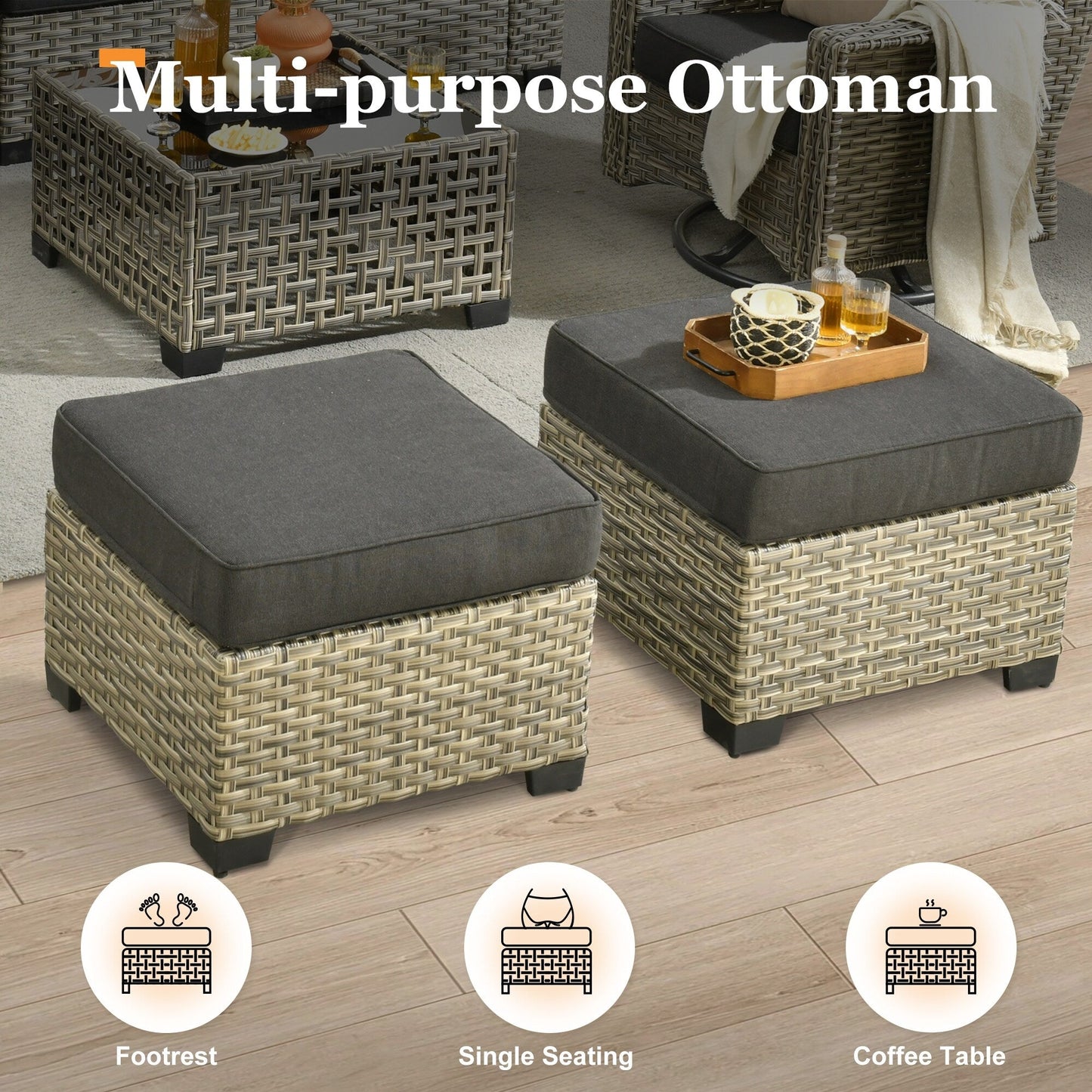 Ensemble de meubles de patio en osier XIZZI 8 pièces avec chaises pivotantes