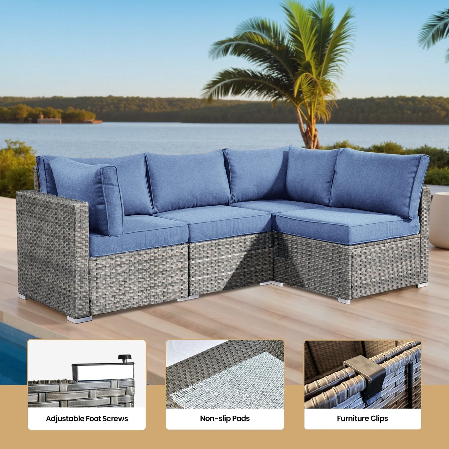 XIZZI Ensemble de 9 meubles de patio en osier pivotants avec table et foyer