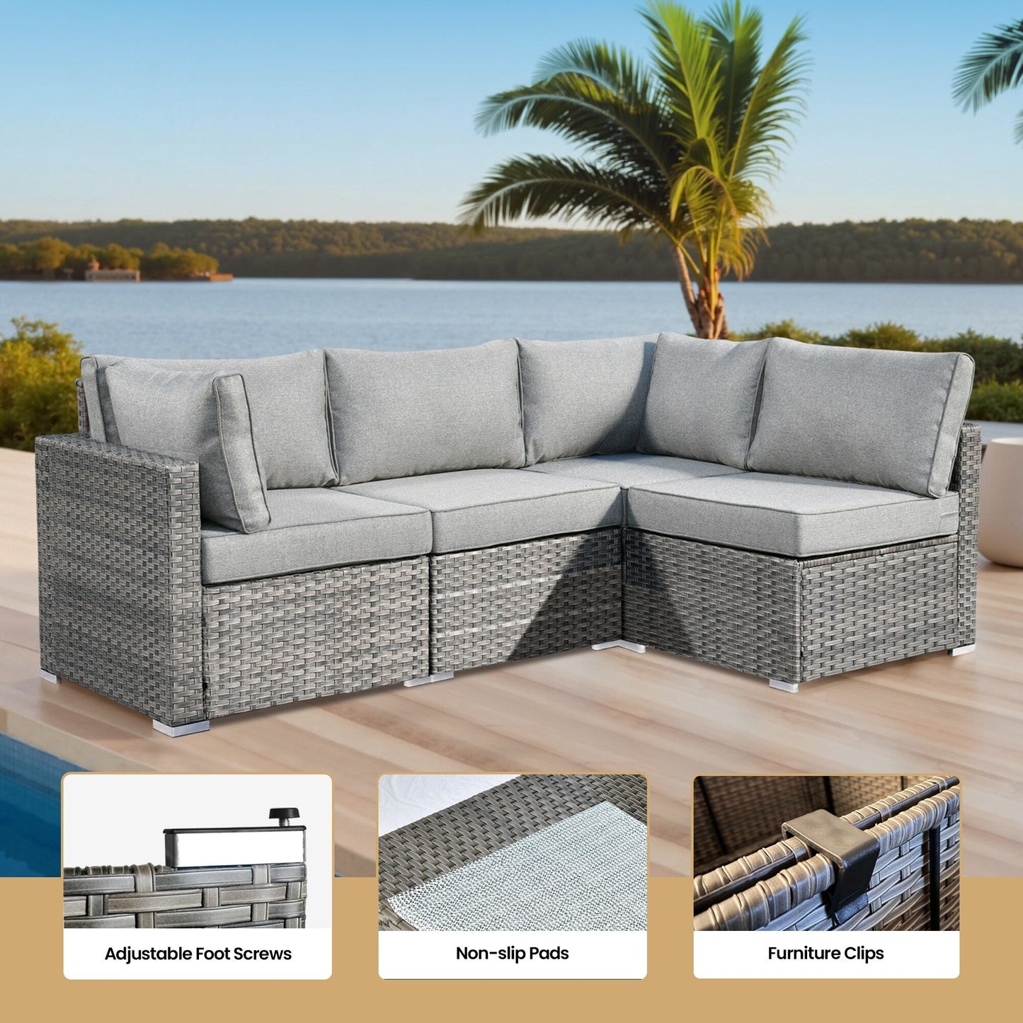 XIZZI Ensemble de 9 meubles de patio en osier pivotants avec table et foyer