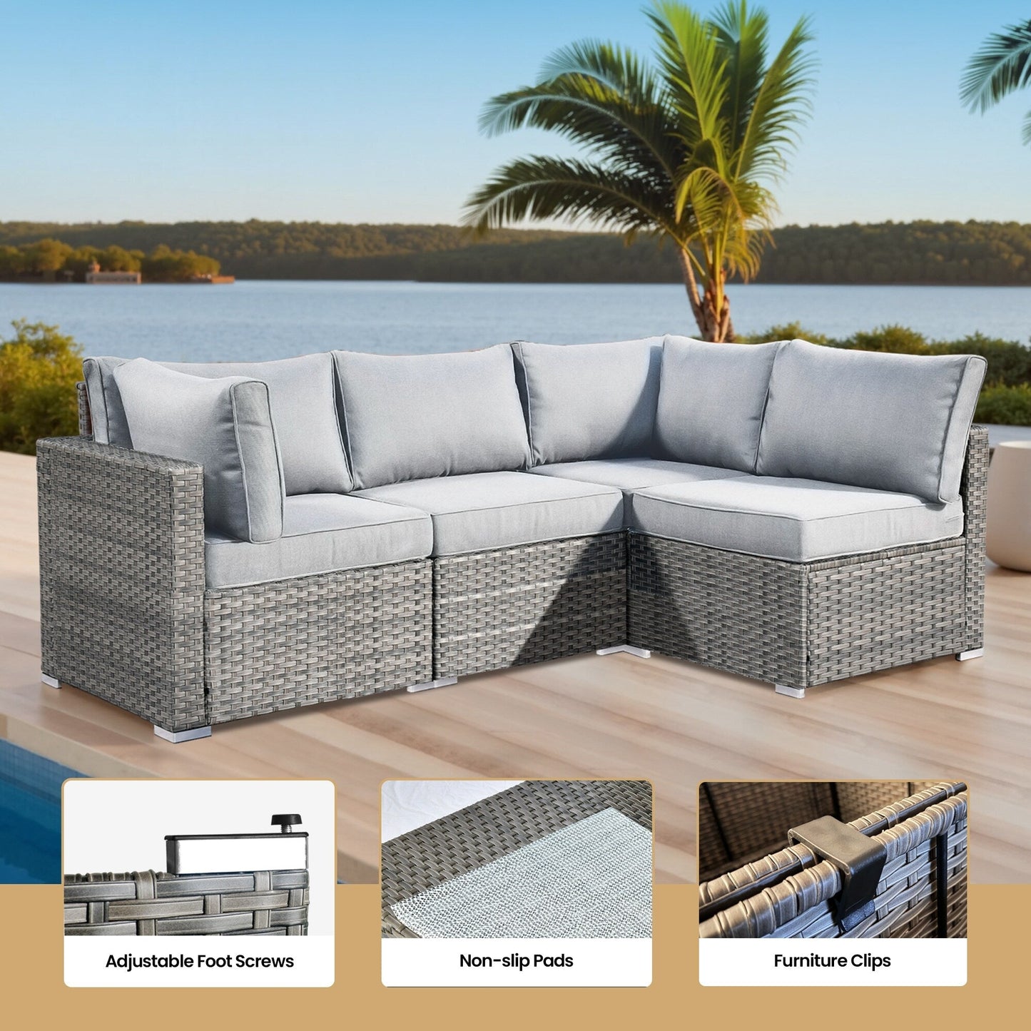 XIZZI Ensemble de 9 meubles de patio en osier pivotants avec table et foyer