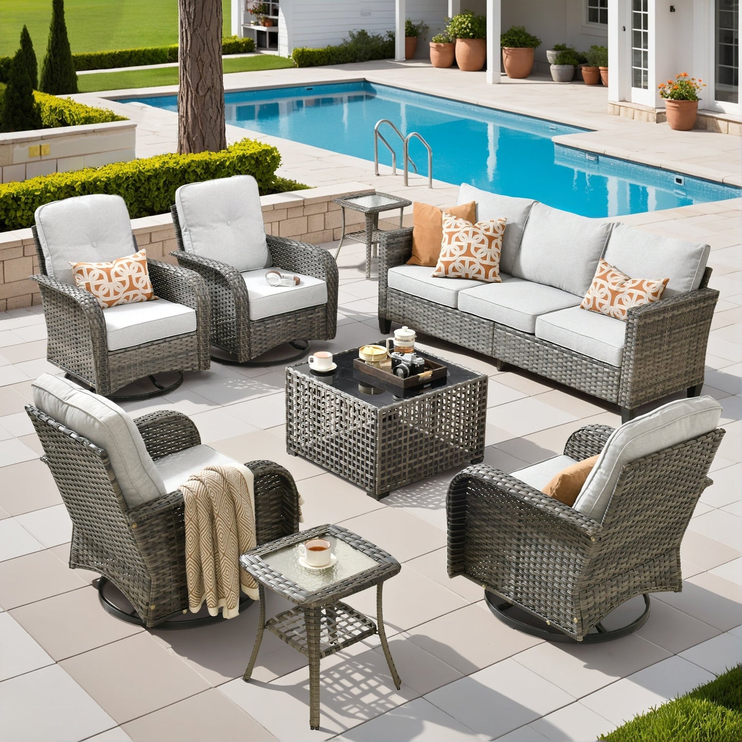 Ensemble de salon de jardin XIZZI en osier gris