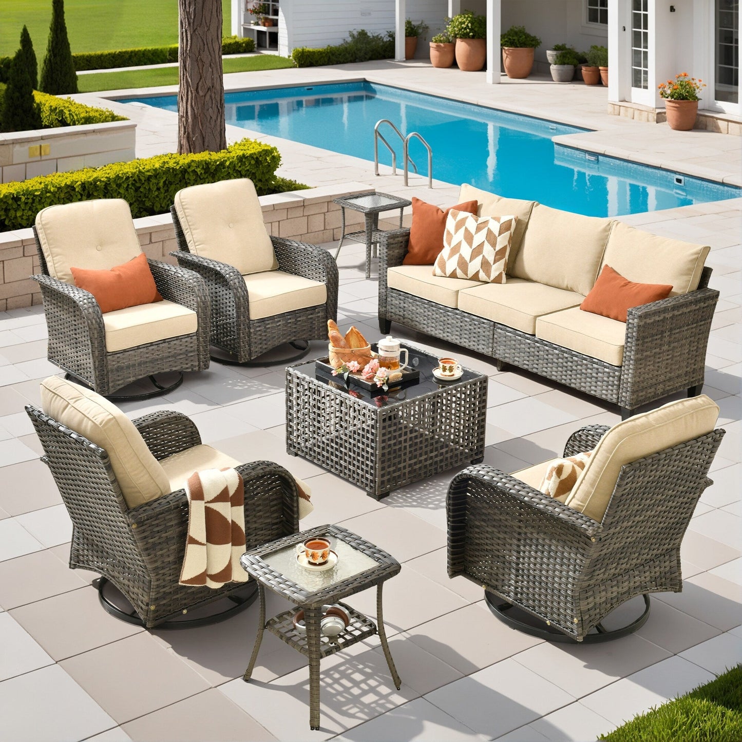 Ensemble de salon de jardin XIZZI en osier gris