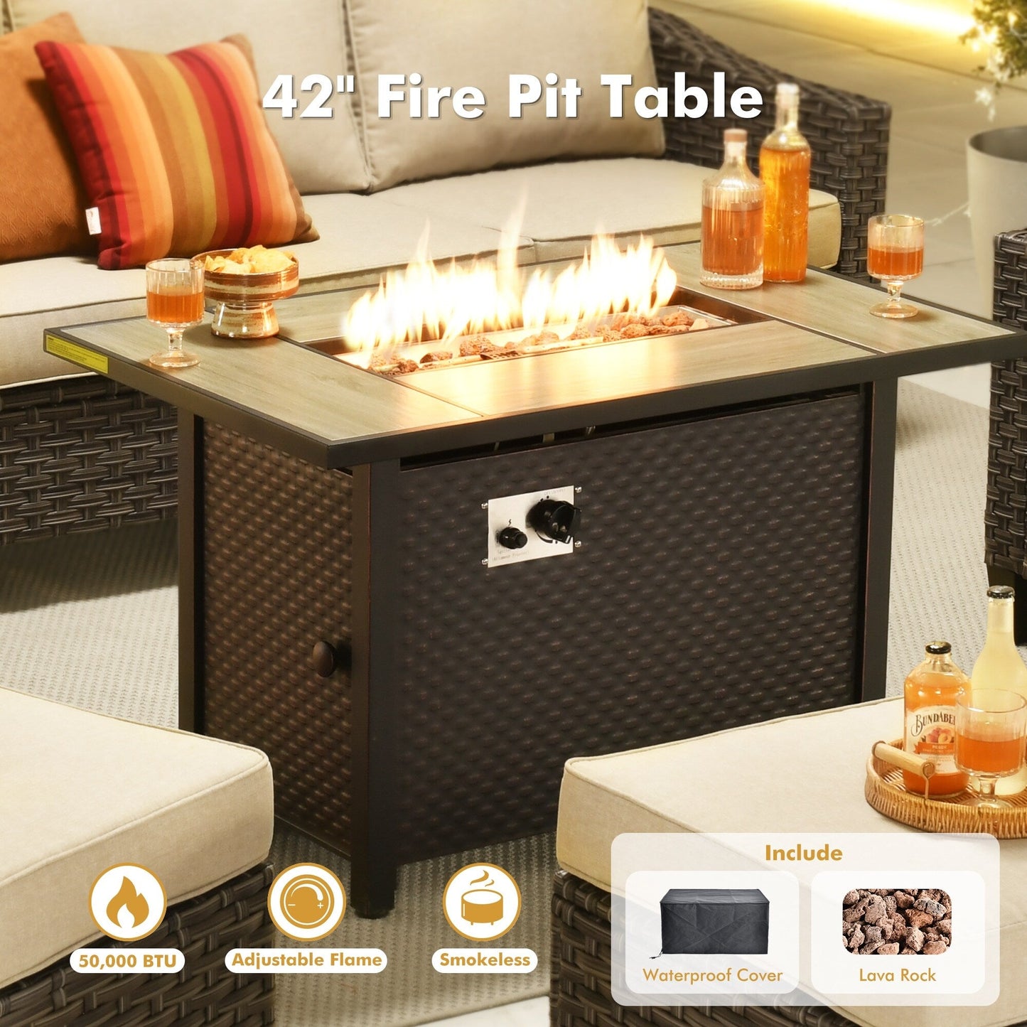 Ensemble de meubles de patio extérieur XIZZI avec table et foyer