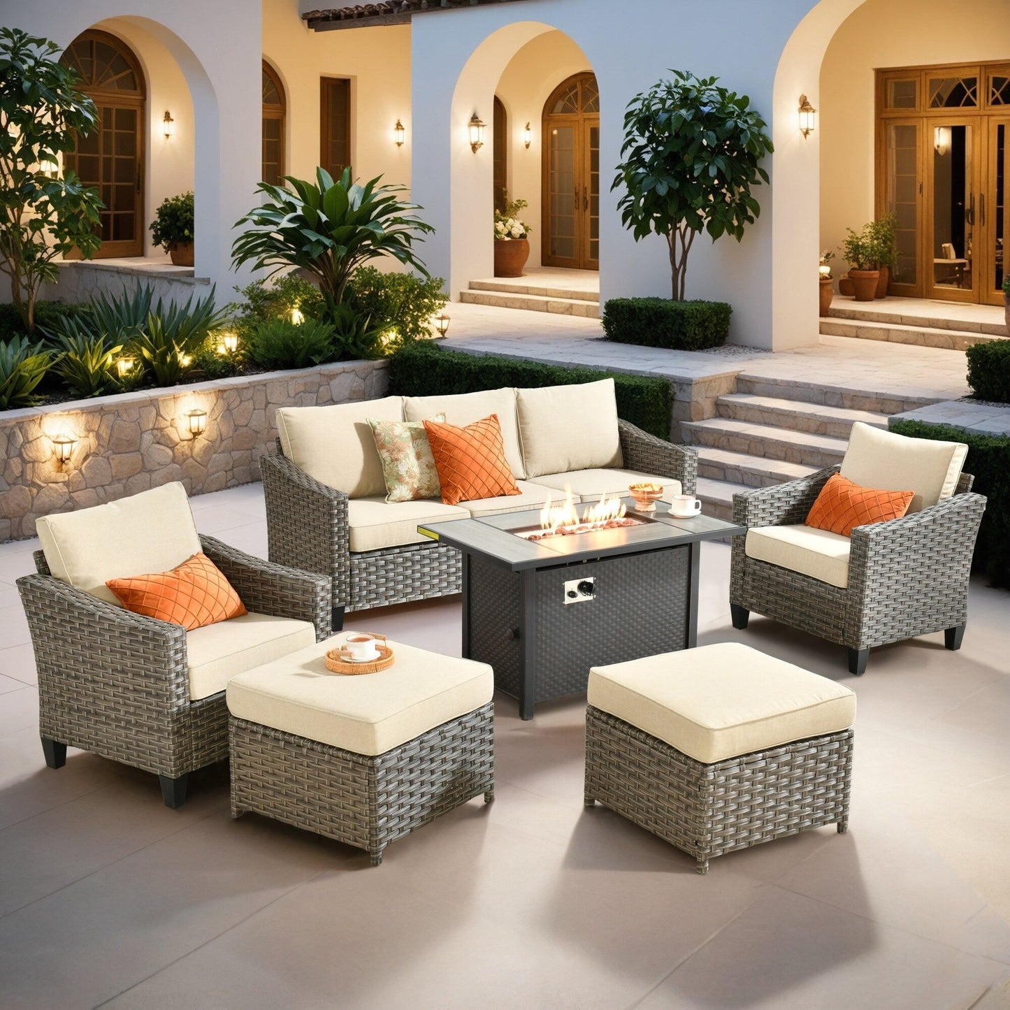 Ensemble de meubles de patio extérieur XIZZI avec table et foyer