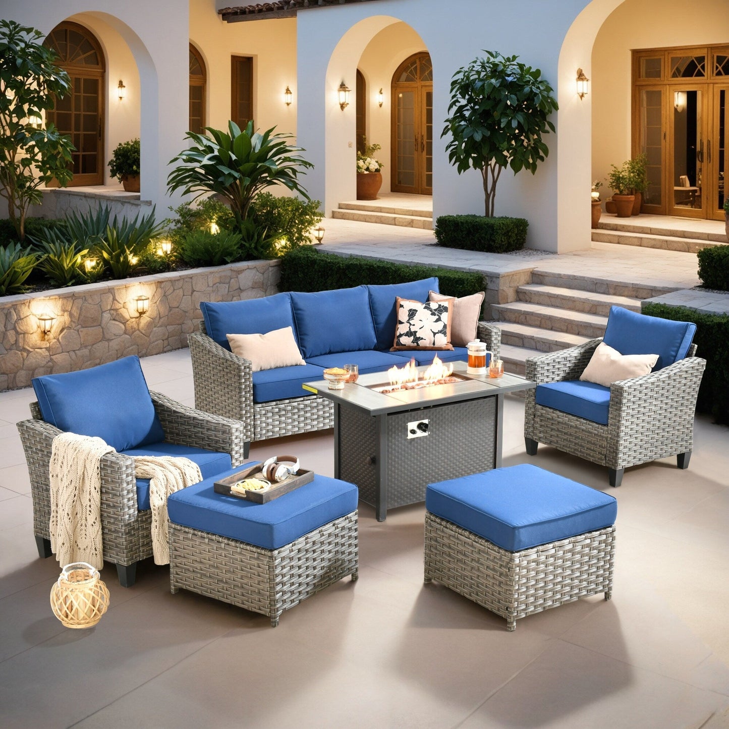 Ensemble de meubles de patio extérieur XIZZI avec table et foyer
