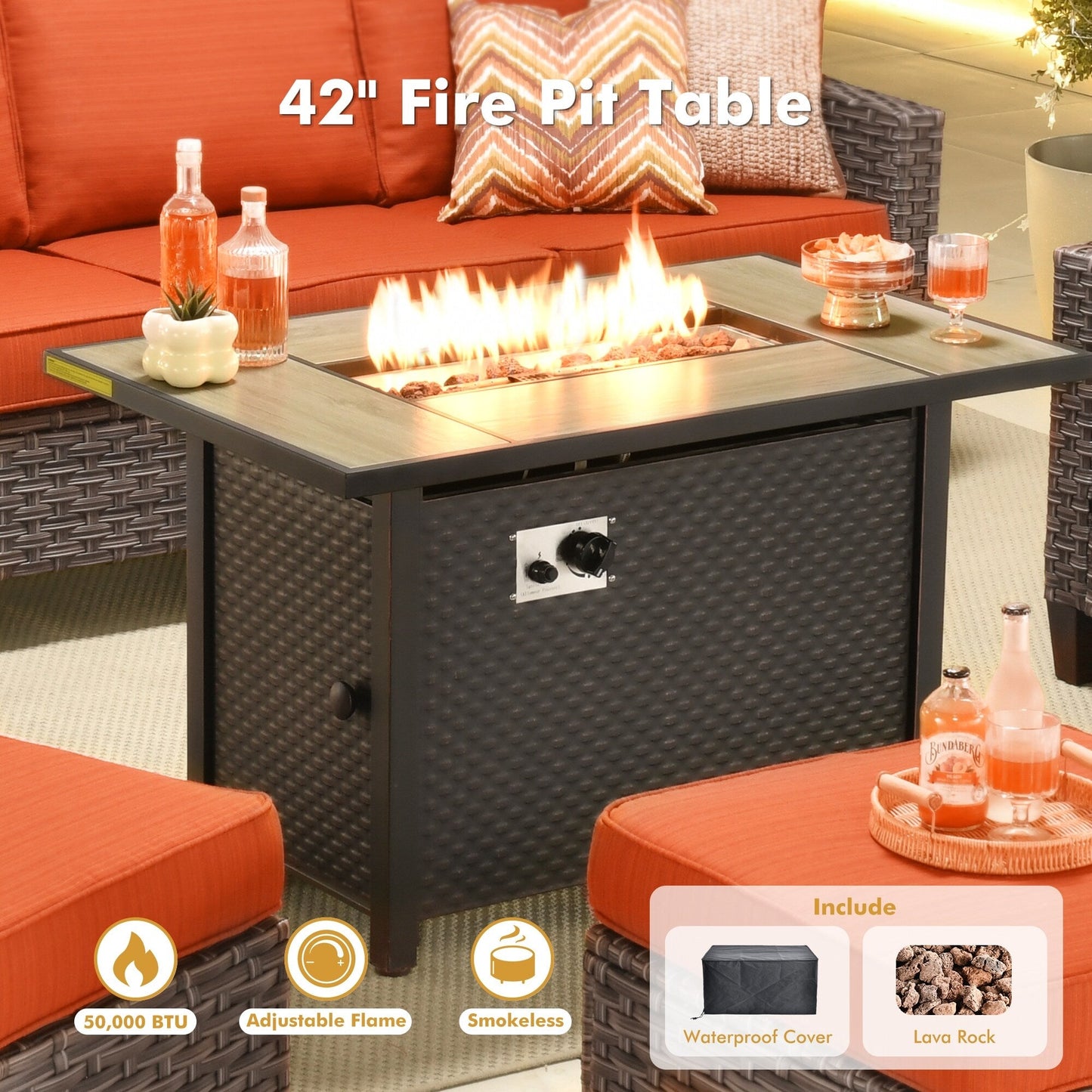 Ensemble de meubles de patio extérieur XIZZI avec table et foyer