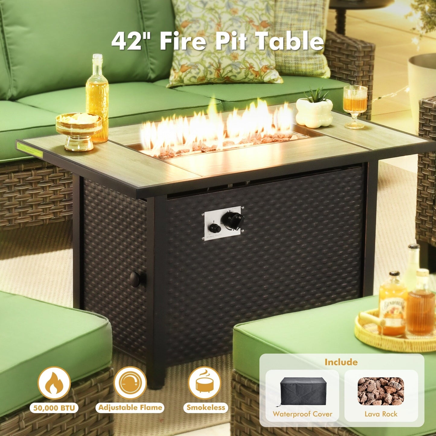 Ensemble de meubles de patio extérieur XIZZI avec table et foyer