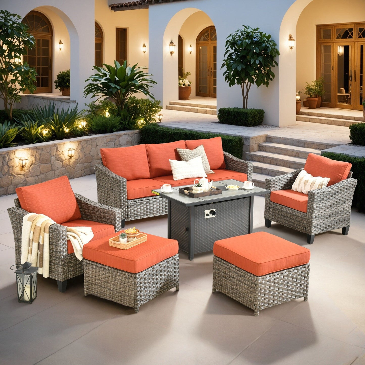 Ensemble de meubles de patio extérieur XIZZI avec table et foyer