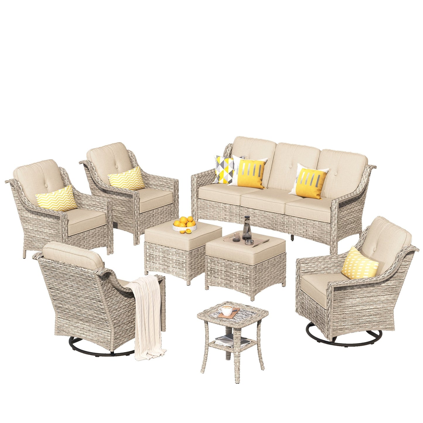 Ensemble de meubles de patio XIZZI 8 pièces en osier avec chaises pivotantes