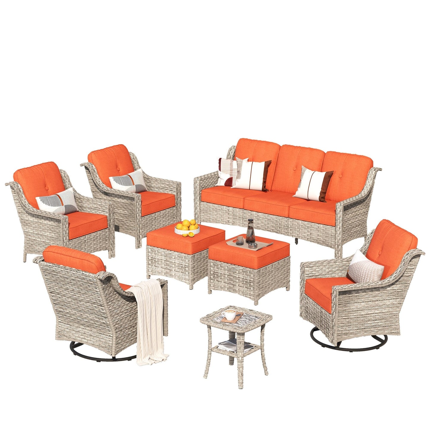 Ensemble de meubles de patio XIZZI 8 pièces en osier avec chaises pivotantes