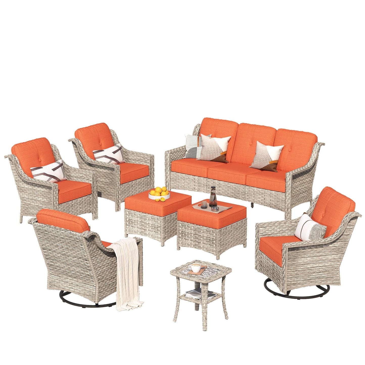 Ensemble de meubles de patio XIZZI 8 pièces en osier avec chaises pivotantes
